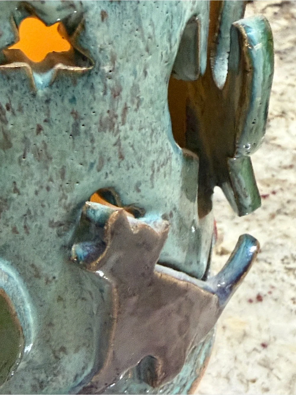 1978 Signed Studio Pottery Southwest Cactus Coyote Luminary Candle Lantern 9”